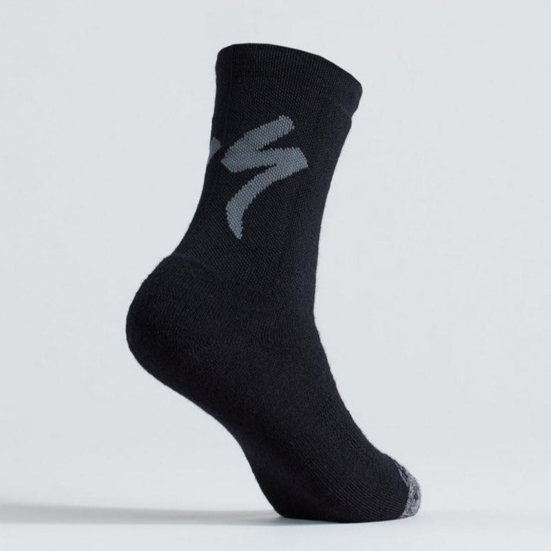 Merino Deep Winter Tall Logo Socks Black Small