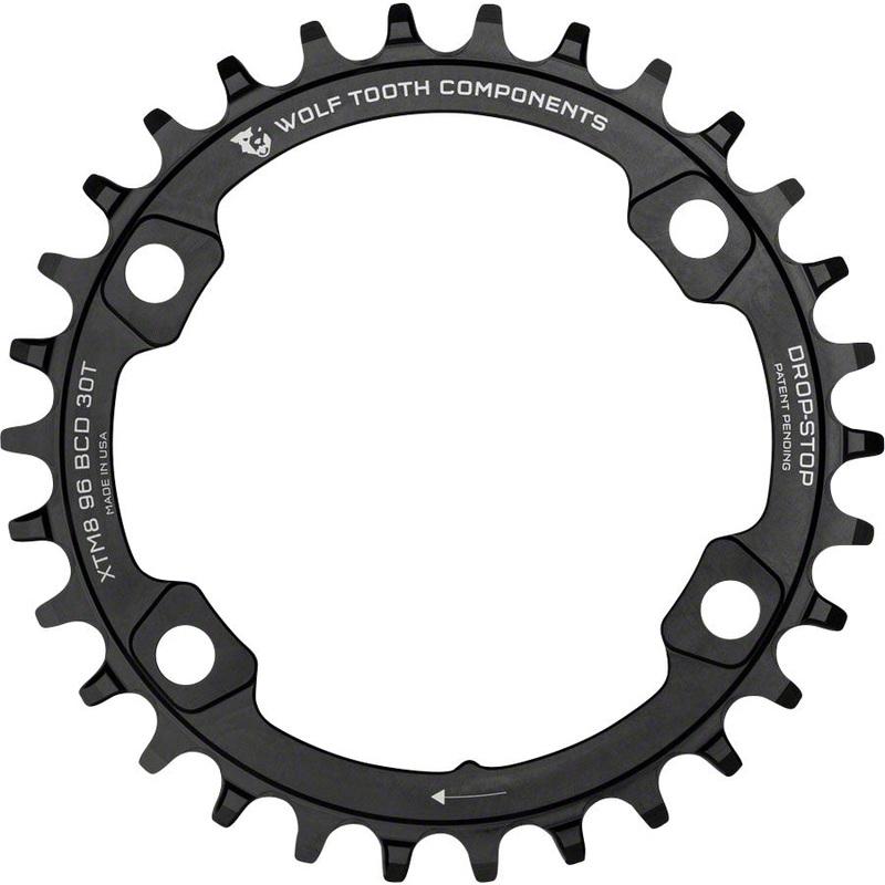 Wolf Tooth 96 BCD Chainring – 32t, 96 Asymmetric BCD, 4-Bolt, Drop-Stop, For Shimano XT M8000 and SLX M7000 Cranks, Black