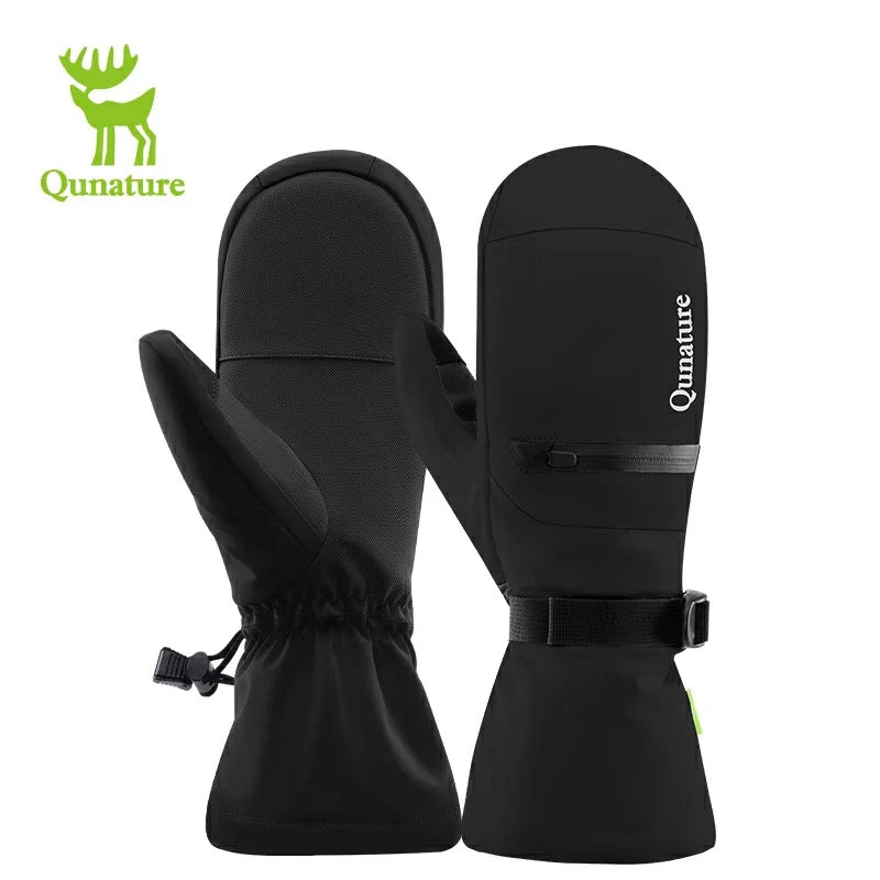Qunature Windproof Waterproof Thermal Ski Gloves Double-Layer Insulation Touchscreen Black XS