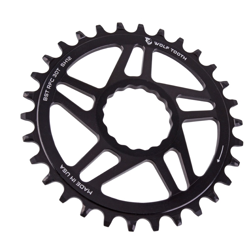 Wolf Tooth Direct Mount Chainring – 30t RaceFace CINCH Direct Mount Boost 3mm Offset Drop-Stop ST Requires 12-Speed HG+ Chain BLK