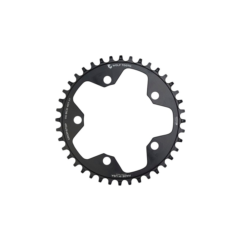 Wolf Tooth 110 BCD Cyclocross Road Chainring – 40t 110 BCD 5-Bolt Drop-Stop 10/11/12-Speed Eagle Flattop Compatible BLK