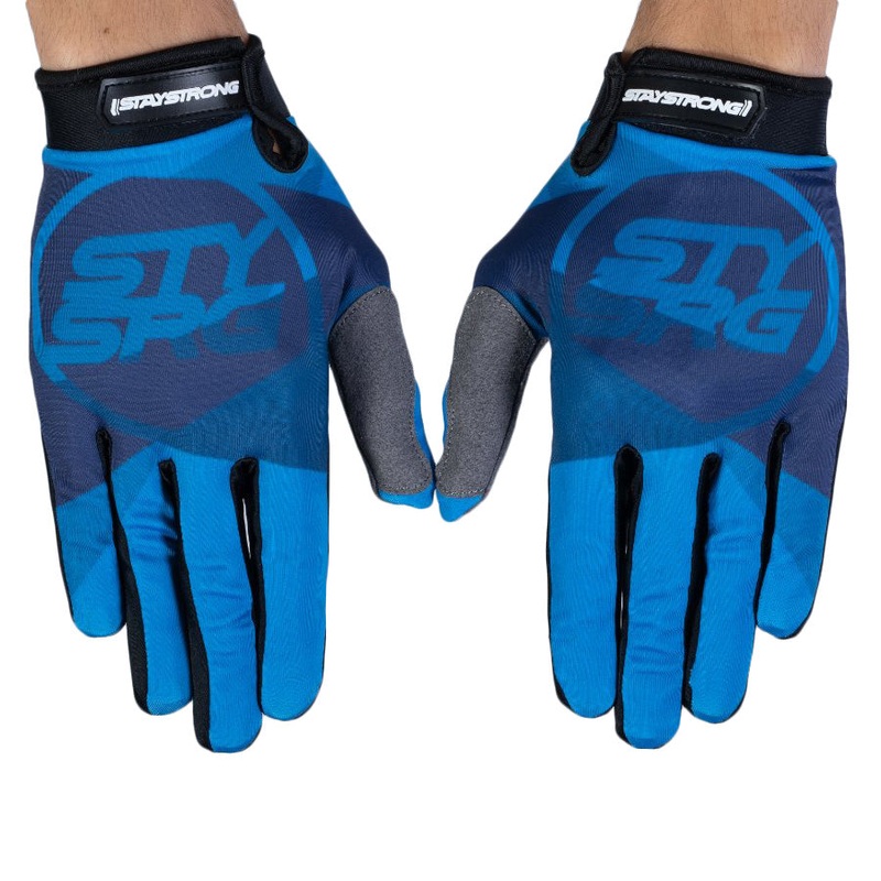 Stay Strong Tricolor BMX Race Gloves-Blue Adult Large