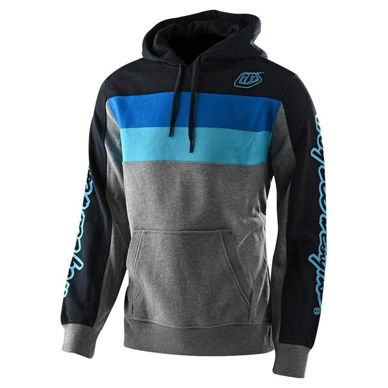 Block Signature Pullover Bike Hoodie – Gray Gray/Blue Small