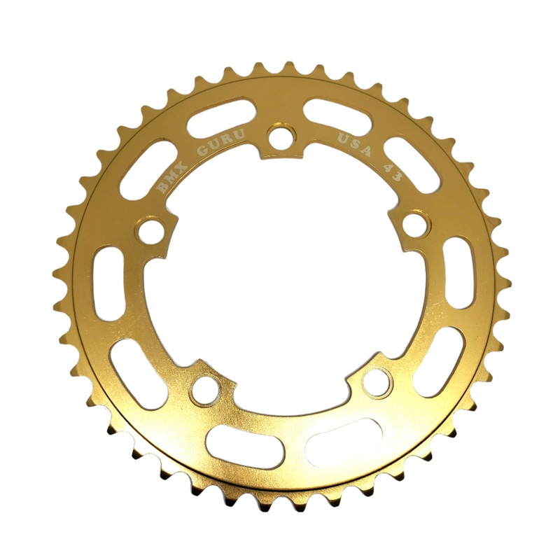 BMXGuru 43t BMX Chainring – Gold – 110mm 5-bolt – USA Made