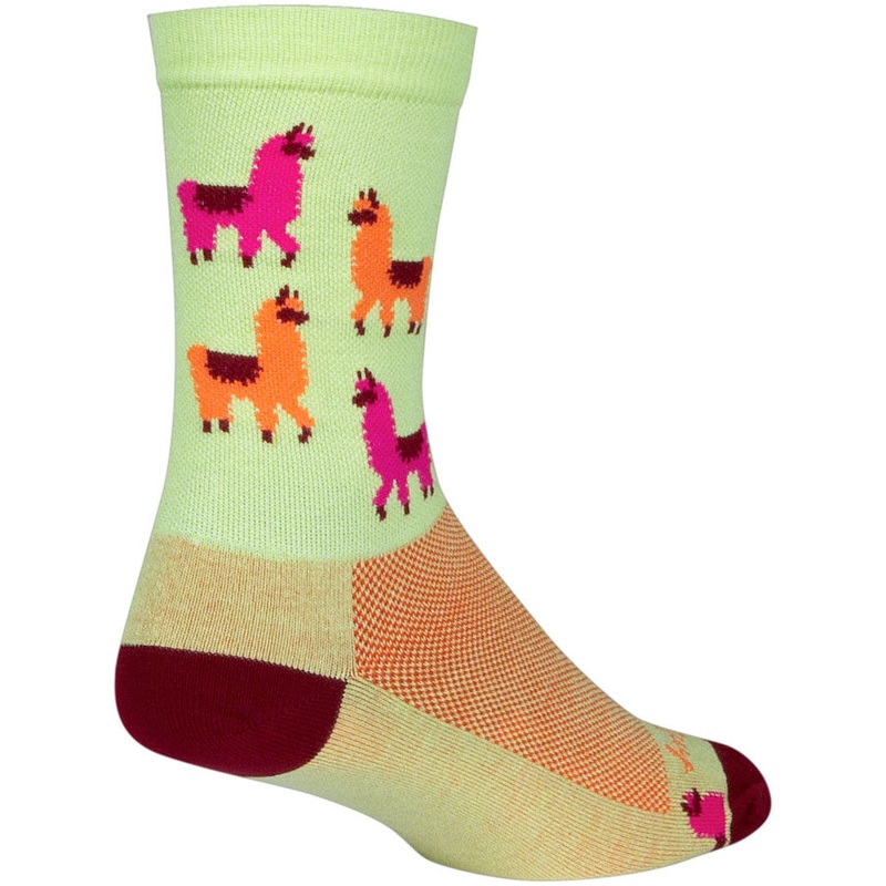 SockGuy Mo Llamas Crew Socks – 6″ Green/Pink/Orange Small/Medium
