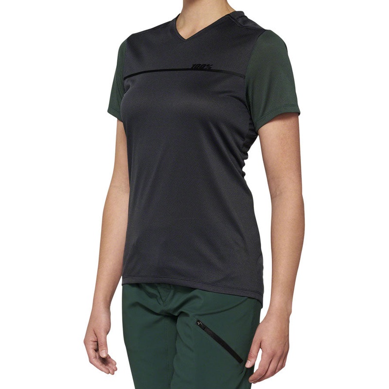 100% Ridecamp Jersey – Charcoal/Green Short Sleeve Women’s X-Large