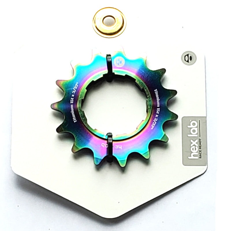 Box Hex Lab 15t Titanium Shimano-type Cog for BMX Cassette hubs – 3/32″ – Rainbow
