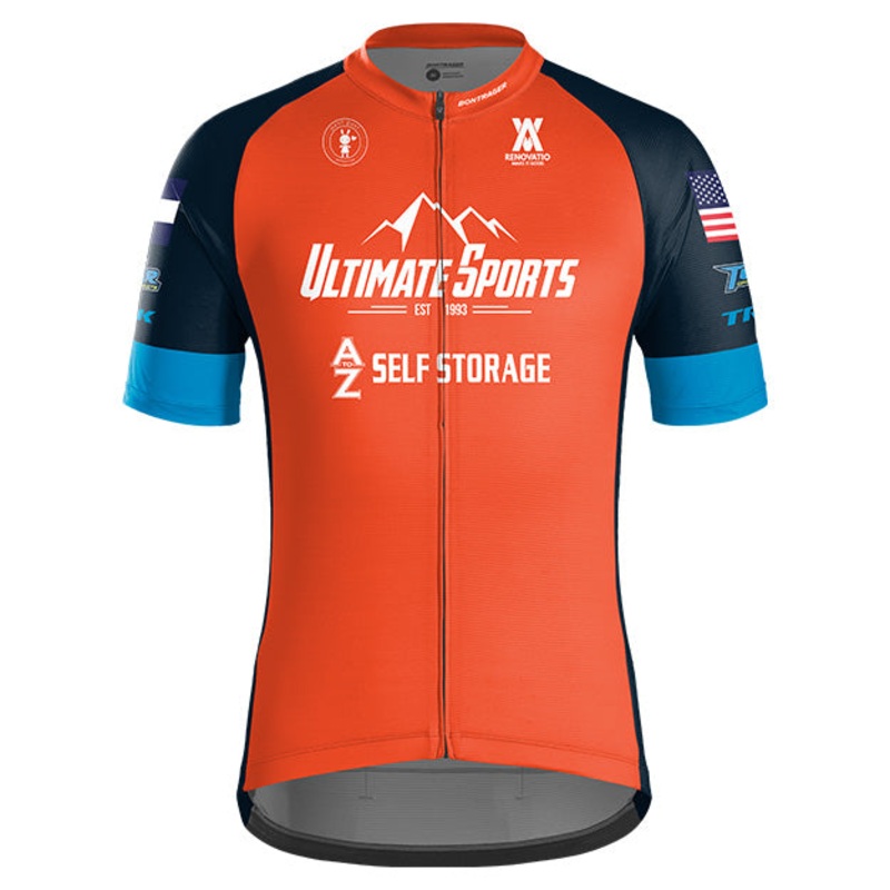Ultimate Sports Team Cycling Jersey Orange/Blue Full-Zip, Semi-Fitted, Short-Sleeve X-Large