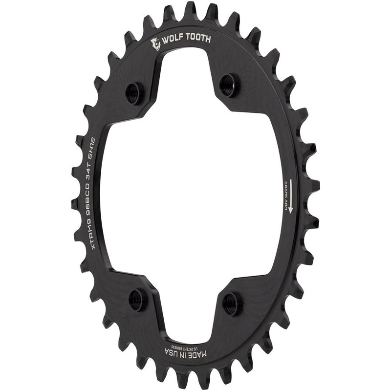 Wolf Tooth 96 BCD Chainring – 34t 96 Asymmetric BCD 4-Bolt For Shimano Cranks Drop-Stop ST Requires 12-Speed HG+ Chain BLK