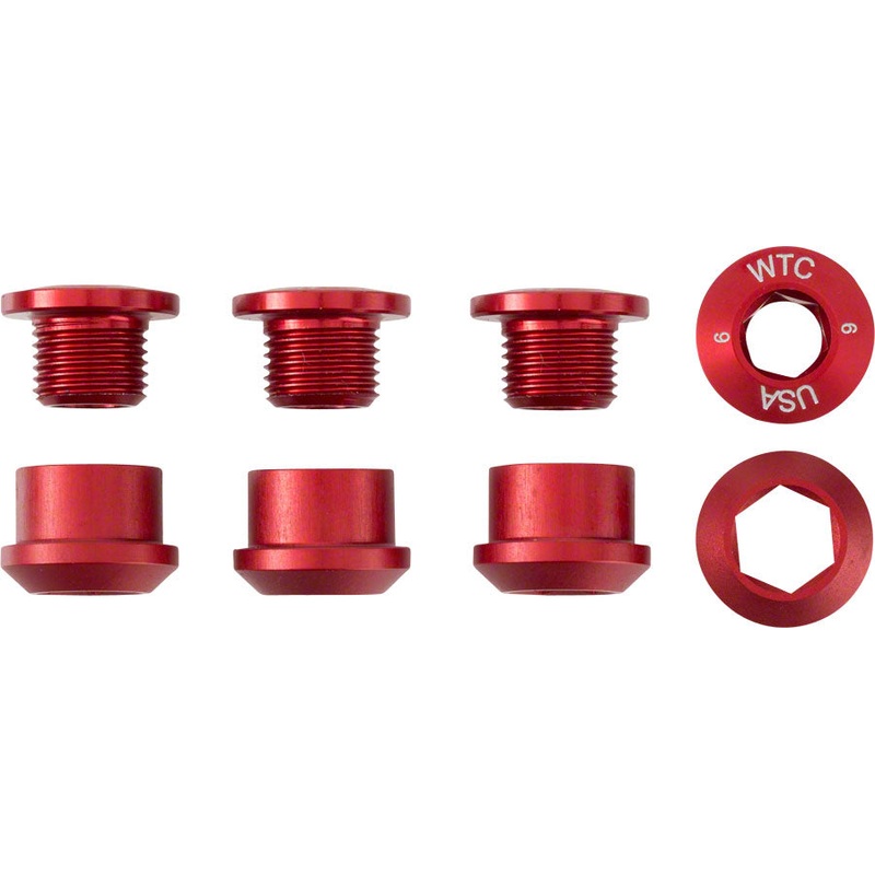 Wolf Tooth 1x Chainring Bolt Set – 6mm, Dual Hex Fittings, Set/4, Red