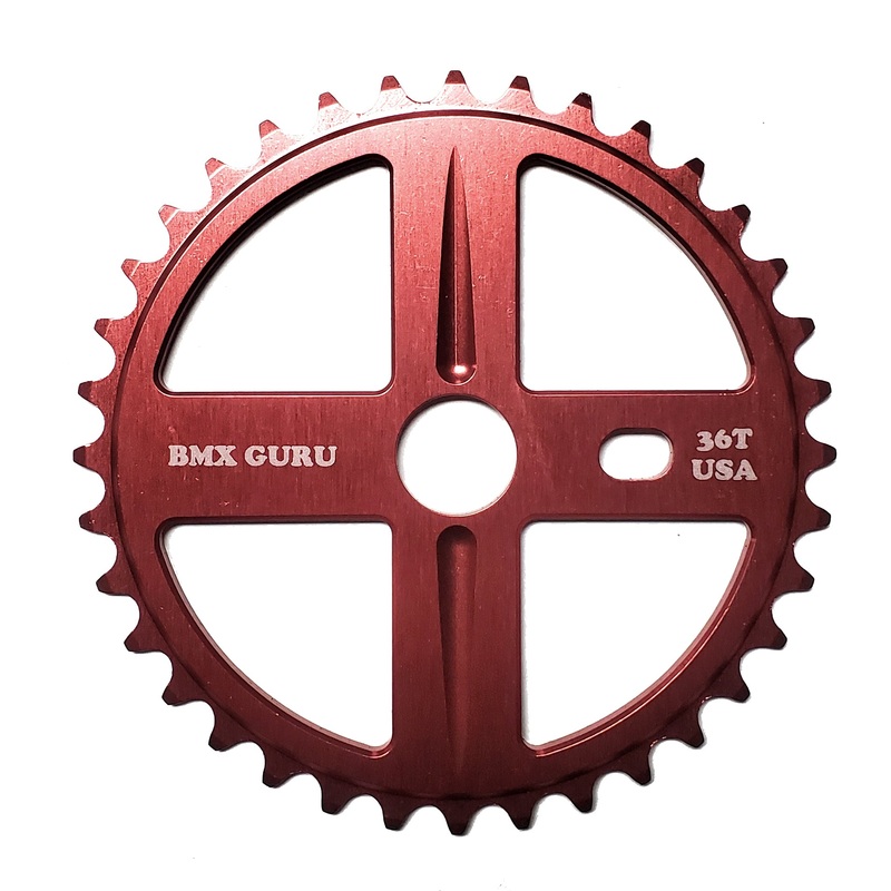 BMXGuru 36t Bolt Drive BMX Aluminum Sprocket / Chainwheel – Red – USA Made