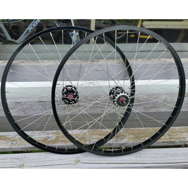 26″ 7X style Sealed Road Flange BMX Wheelset – Pair – w/ 16t Freewheel – Black Anodized