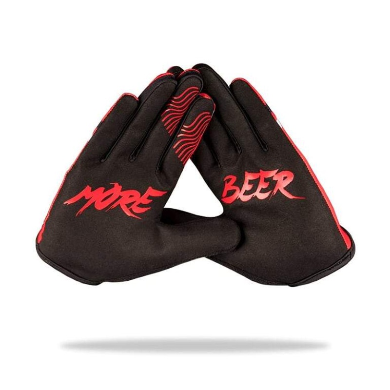 “MORE BEER” MTB Gloves – 4-way stretch, phone swipe, snarky graphics Small